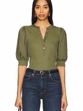 Veronica Beard Coralee Top in Stone Army